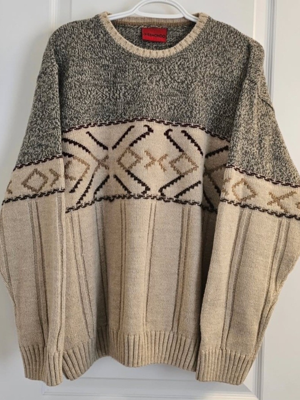 Diamond Supply Co. Beige, Gray & Cream Patterned Crewneck Sweater